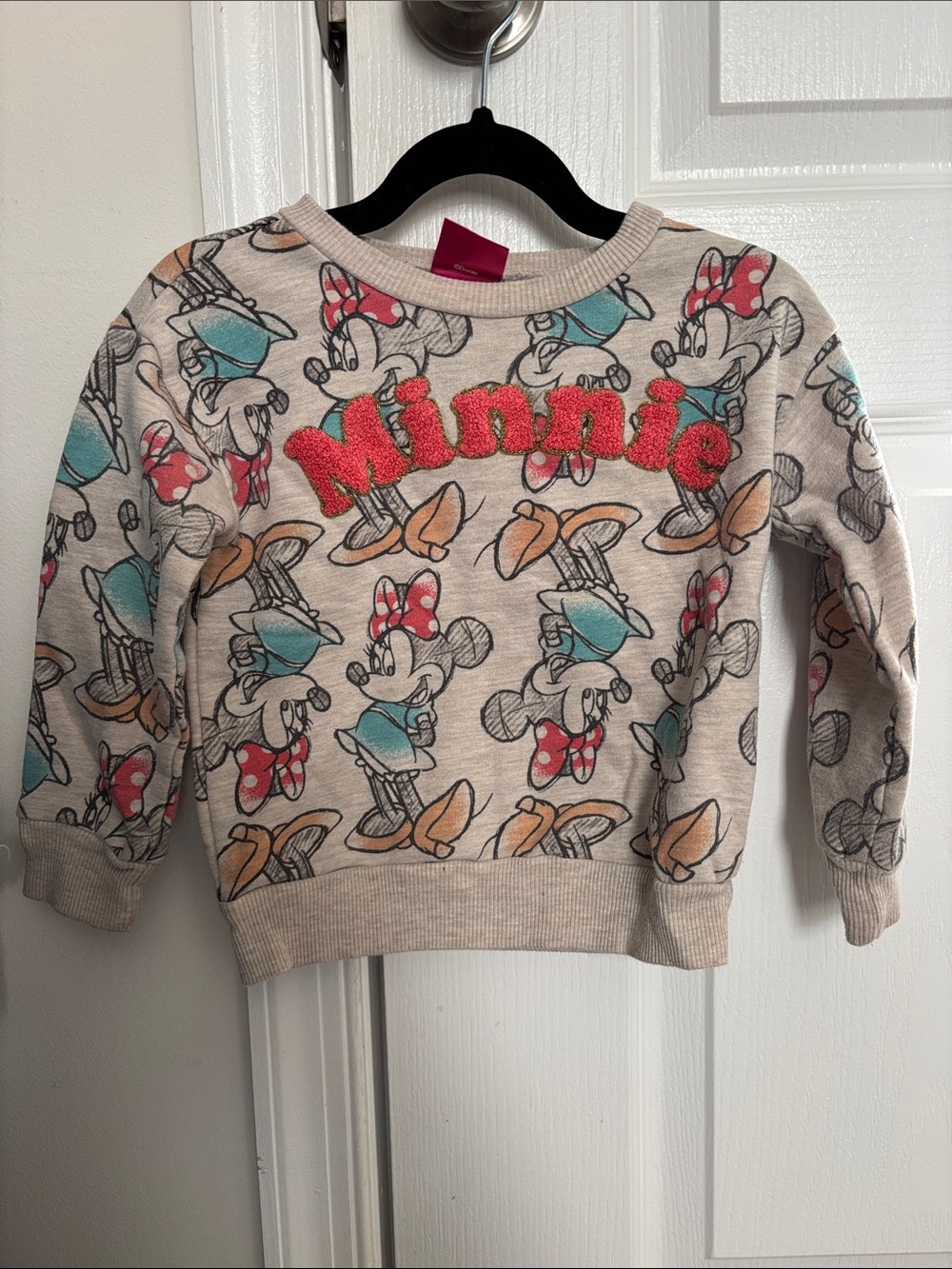 Disney Cream Minnie Mouse Graphic Sweatshirt with Red Accent